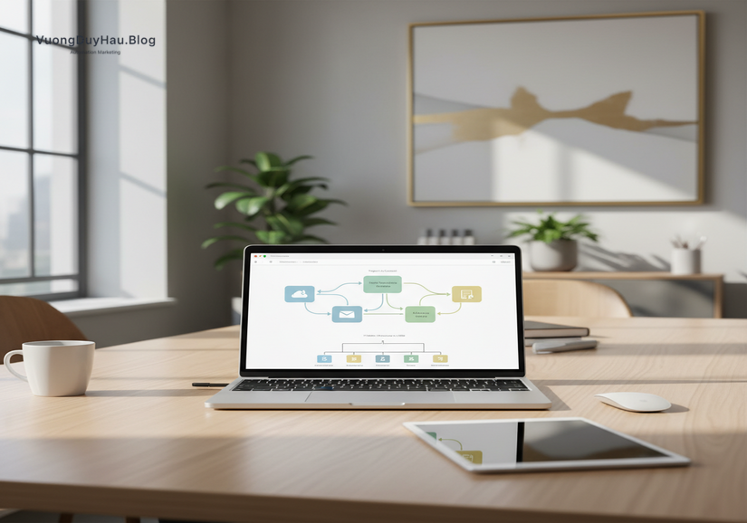 Tự động đăng bài Facebook: Tăng hiệu suất, giảm gánh nặng thủ công Sơ đồ workflow tự động hóa toàn bộ quy trình đăng bài Facebook.