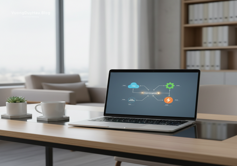 Cách Đăng Bài Facebook Tự Động: Giải Pháp Tối Ưu Thời Gian Sơ đồ minh họa workflow tự động hóa marketing Facebook.